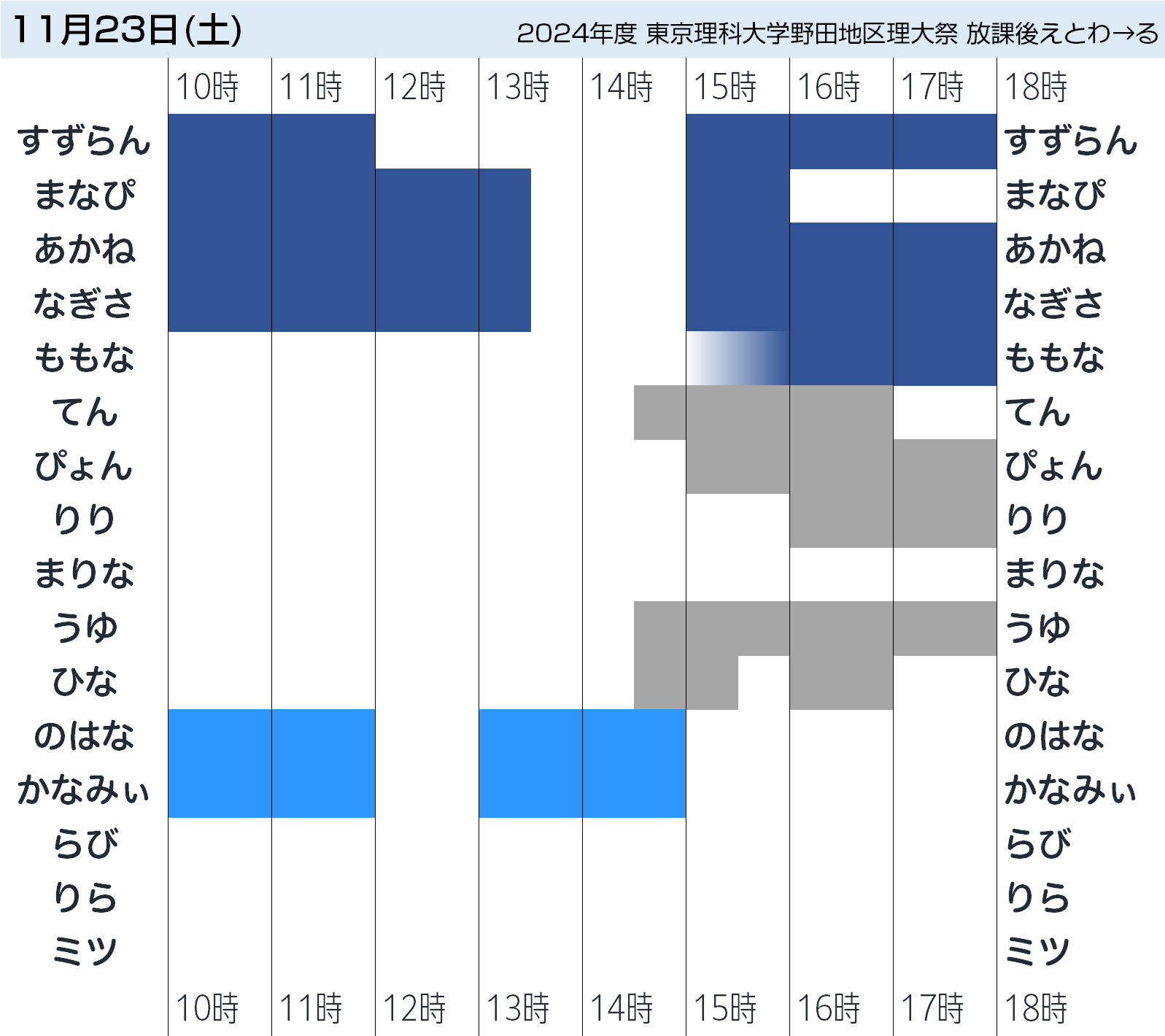 11月23日のお給仕予定